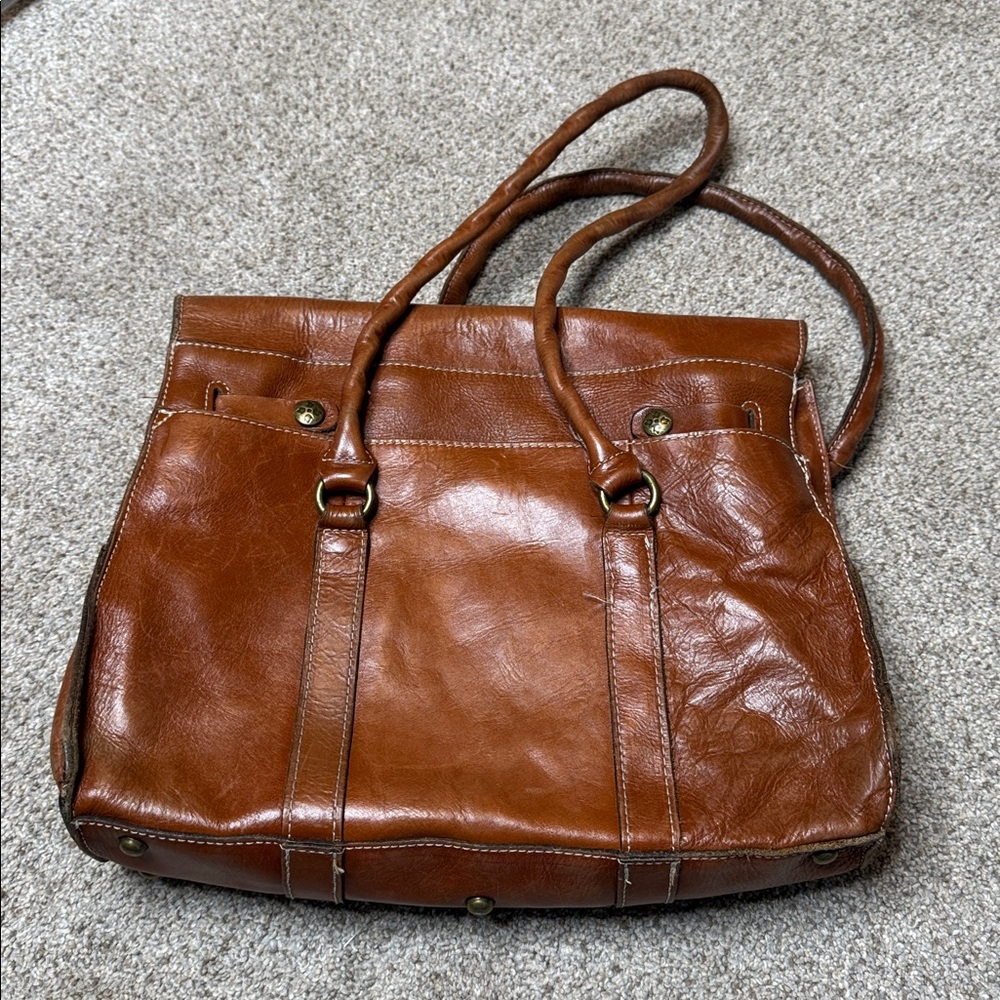 Patricia Nash Vienna Leather Satchel Cognac Brown Distressed Bag OS - Picture 4 of 16